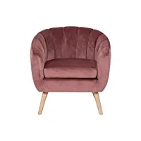 zons lino canapé une place en velours/suédine rose au look vintage avec pieds en bois, 1