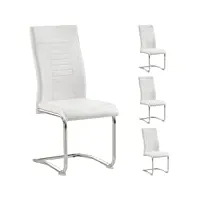 idimex lot de 4 chaises de salle à manger ou cuisine loano avec assise rembourrée et piètement chromé, revêtement en synthétique blanc