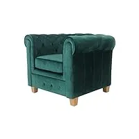 zons manhattan fauteuil en velours vert avec pieds en bois – 1 place