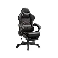 dowinx fauteuil de bureau gaming pc réglable avec repose pieds, support lombaire de massage, pu ergonomique avec appui tête (noir)