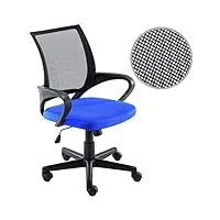 bakaji 5528-blue fauteuil de bureau présidentiel en tissu filet respirant rotation 360 degrés directionnel, polypropylène nylon, bleu, noir, unica
