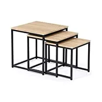 idmarket - lot de 3 tables basses gigognes detroit 35/40/45 design industriel