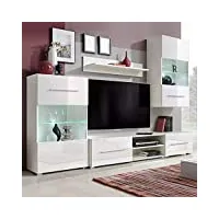 tidyard l'ensemble complet de vitrine murale de meuble tv avec eclairage led 5 pièces style moderne blanc