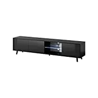 selsey galhad - meuble tv/banc tv (noir mat/noir brillant, 175 cm, éclairage led)