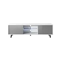 selsey lefyr - meuble tv/banc tv (blanc mat/gris brillant, 140 cm, éclairage led)