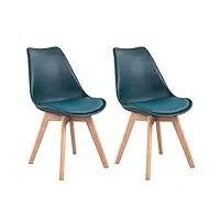 happy garden lot de 2 chaises de salle à manger style scandinaves nora bleues avec coussin, chaises de cuisine, chaises rembourrées, pieds en bois de hêtre massif