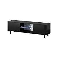 selsey lefyr - meuble tv/banc tv (noir mat/noir brillant, 140 cm, éclairage led)