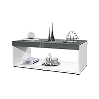 vladon table de salon pure, table basse rectangulaire, blanc mat/gris haute brillance (104 x 40,5 x 58 cm)