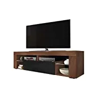 selsey hugo - meuble tv/banc tv 140 cm (sans led, noyer caravaggio/noir brillant)