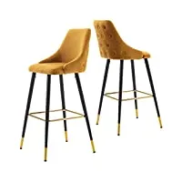duhome tabouret de bar, set de 2 tabourets en velours, chaise de bar tabouret de bar design moderne tabouret de bar avec pieds en métal pour cuisine bistro café comptoir, jaune