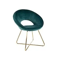montemaggi fauteuil rembourré circulaire en velours et jambes dorèes en fer, petit fauteuil de bureau, de cuisine, chaise de salle à manger confortable et ergonomique, bleu pétrole, 71x59x84 cm