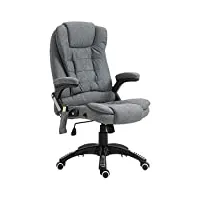 homcom fauteuil de bureau direction massant chauffant hauteur réglable dossier inclinable toile de lin gris chiné