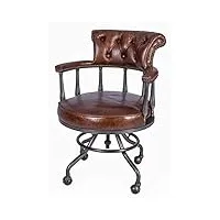 palazzo chaise de bureau pivotante en cuir véritable sur roulettes marron