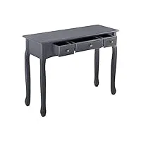 table console table d'entrée table de salon vintage avec 3 tiroirs mdf pieds en pin boutons en métal alliage de zinc gris foncé 78 x 100 x 35 cm