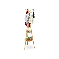 relaxdays portemanteau moderne en bambou, 6 crochets, 2 étagères, porte-vestes design en bois, 178x50x50 cm, nature, polyester, 178 x 50 x 50 cm