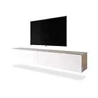 selsey kane - meuble tv à suspendre/banc tv (béton/blanc brillant, 180 cm, avec led)