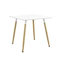 [en.casa] table à manger table de salle à manger table de cuisine bureau carré mdf laqué et acier blanc mat et hêtre 80 x 80 x 74cm