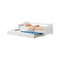 [en.casa] canapé-lit convertible pour 2 personnes lit gigogne canapé divan lit d'appoint structure en pin sommier à lattes en contreplaqué blanc 205x190,5x66cm