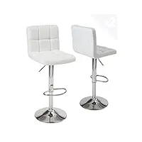 kayelles lot de 2 chaises de bar capitonnées simili cuir pied chrome pivotant hauteur réglable sivan (blanc)
