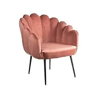 montemaggi fauteuil en velours rembourré avec dossier à coquillage, avec jambes noir, petit fauteuil de chambre à coucher et salon, chaise de salle à manger, rose, 64x67x77 cm