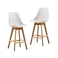 mupai lot de 2 tabouret de bar, scandinave chaise de bar en bois pour bars/cuisine/café/comptoirs (blanc, 2)