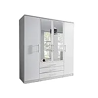 e-meubles armoire de chambre avec 4 portes pivotantes et 3 tiroirs | penderie (tringles) avec étagères (lxhxp): 200x210x64 ruth 4d (blanc)