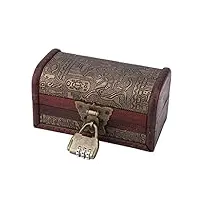 hztyyier coffre de rangement bois, coffre bois avec cadenas, antique coffre tresor jewelry box de stockage de bijoux décoration, 14.6 * 8 * 8cm