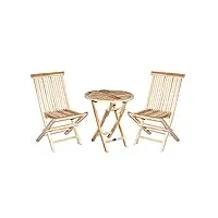 ambientehome - ensemble 3 pièces pour balcon en teck chaise pliante table pliante ronde 60 cm ensemble bistro 3 pièces en teck