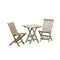 ambientehome- ensemble 3 pièces salon de jardin en teck, table carrée pliante 40 x 60 cm environ, chaises pliantes