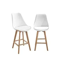 kayelles lot de 2 chaises de bar scandinaves avec coussin - tabouret de bar bois tika (blanc)