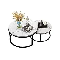 ensemble table basse marbre - table d'appoint bout de canapé - tables gigognes en salon/chambre à coucher/table d'attente pour le bureau (70cm grande et 55cm petite)