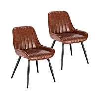 lestarain lot de 2 chaises de salle à manger avec dossier chaise de cuisine rétro chaise de salon assise en similicuir et pieds en métal,brune