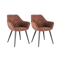 woltu 2 chaises de salon chaises de salle à manger matière en tissu scientifique et métal, bh231br-2 brun