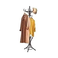 goplus porte-manteau sur pied au style industriel, 12 crochets en bois massif, support manteau/parapluie/chapeau, 51 x 51 x 184cm (brun rougeâtre)