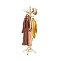 goplus porte-manteau sur pied au style industriel, 12 crochets en bois massif, support manteau/parapluie/chapeau, 51 x 51 x 184cm (couleur chêne)