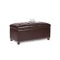rziioo pouf de rangement banc avec faux-cuir rembourrés et nailhead trim, 39 '' moderne sofa ottoman box organisateur,marron