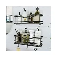 kincmax etagère de rangement de douche lot de 2 - panier salle de bain sans perçage - Étagère murale noire de rangement pour douche & baignoire avec crochets pour accessoires