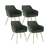 lestarain chaise de salle à manger lot de 4 avec dossier et accoudoir,chaise de cuisine vert foncé fauteuil scandinave assise en velours et pieds en métal