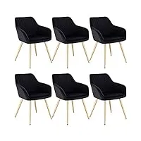 lestarain 6 x chaise de salle à manger velours fauteuil scandinave moderne,chaise de salon chaise de cuisine pieds en métal,noir