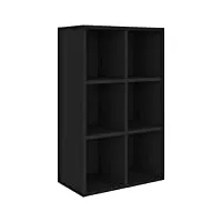 vidaxl bibliothèque buffet etagère à livres commode armoire de rangement avec 6 compartiments stockage maison intérieur noir 66x30x98 cm aggloméré
