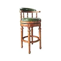 accueil tabouret de bar pivotant américain vintage/cuir véritable/dossier en bois massif chaise de bar style européen repose-pieds haut rembourré (vert)