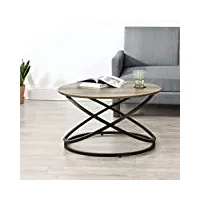 [en.casa] table basse ronde table de salon design intemporel panneaux de particules métal couleur bois et noir 46 x 79 cm