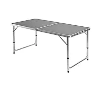 casaria table de camping gris aluminium mdf pliable avec poignée transport 120x60x70cm coffre table de jardin réglable hauteur 3 niveaux