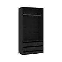 vidaxl garde-robe armoire à vêtements armoire de rangement avec 2 tiroirs organisateur chambre à coucher maison noir 100x50x200 cm aggloméré
