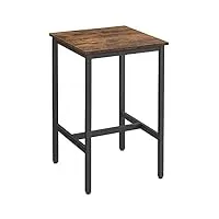 vasagle table haute, table de bar carrée, cadre en acier, 60 x 60 x 92 cm, montage facile, pour cuisine, salon, style industriel, marron rustique et noir lbt25x