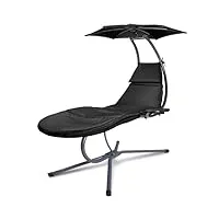 ranseners chaise longue de jardin avec parasol réglable et porte-gobelet, chargeable jusqu'à 160 kg (noir)