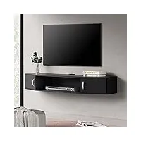 fitueyes meuble tv suspendu design pour Écran plat, moderne noir meuble tv mural avec 2 portes et 1 Étagère, parfait pour soundbar/cd/dvd 110 x 30 x 17.4 cm charge max 25 kg