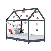 vidaxl cadre de lit d'enfant lit cabane d'enfant structure de lit pour enfants chambre d'enfant maison intérieur gris 90x200 cm bois de pin massif