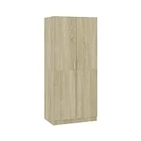 vidaxl garde-robe armoire à vêtements armoire de rangement avec 2 portes organisateur chambre à coucher maison chêne sonoma 80x52x180 cm aggloméré