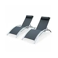 alice's garden - 2 chaises longues inclinables en aluminium et textilène - blanc/gris